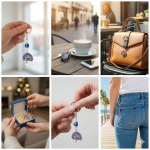 blue eye keychain peacock