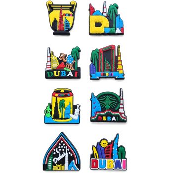 Fridge Magnet Soft rubber 08 pcs PVC Vibrant Colorful Dubai Iconic Landmarks
