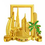 Premium metal fridge magnet featuring Dubai landmarks such as Burj Khalifa and Burj Al Arab. Perfect UAE souvenir, gift, and keepsake with strong magnetic hold