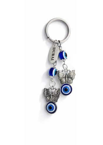 Blue Eye Keychain with Silver Butterfly