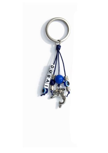 Blue Eye Keychain with Silver Dolphin Design