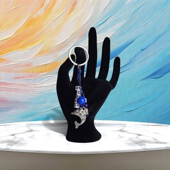 Blue Eye Keychain with Silver Dolphin Design
