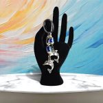 Blue Eye Keychain with Silver 2 Dolphins