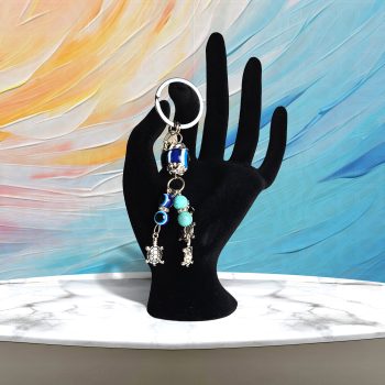 Blue Eye Keychain with Silver Tortoise Charm