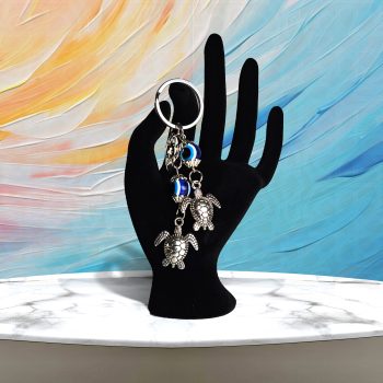 Blue Eye Keychain with Silver Tortoise