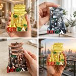Souvenir Dubai Iconic Landmarks Premium metal fridge magnet featuring Dubai landmarks Skyscrapers Perfect UAE souvenir, gift, and keepsake with strong magnetic hold.