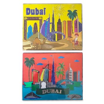 Dubai Souvenir Foil Magnets 2 Pcs 90x70mm | 9x7cm Fridge Magnets | Travel Gift & Decorative Keepsake