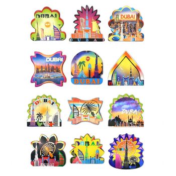 12pcs Foil Magnet Set Dubai Assorted | Premium Dubai Fridge Magnets Souvenir Collection,