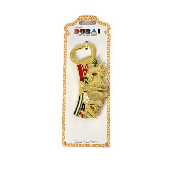 Dubai UAE Metal Bottle Opener Fridge Magnet - Burj Al Arab & Burj Khalifa Gold Design