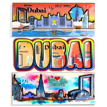 Fridge Magnet Wooden MDF 3 pcs (12×5 cm) Large Size | UAE Souvenir | Epoxy Shine Finish,