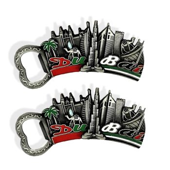 2 pcs Fridge Magnet Bottle Opener featuring Dubai iconic buildings — a functional and stylish Dubai souvenir for home or gifting, Antique color
