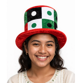 UAE flag color foil glitter top hat with red, green, white, and black stripes—shiny, eye-catching, and perfect for National Day, sports matches ⚽, parties 🎉, and festive events. Unisex design, suitable for kids, teens, and adults.